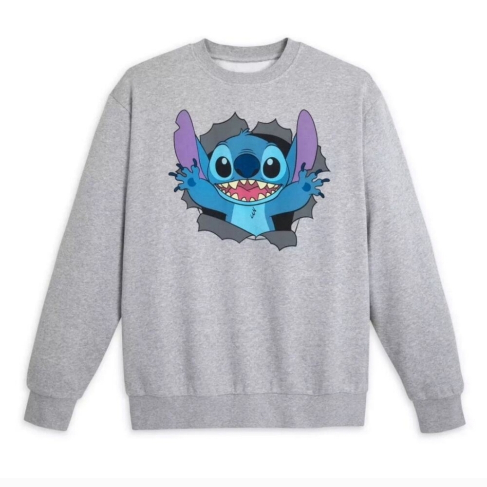 Disney Parks Gray Lilo & Stitch Front To Back Stitch Print Crewneck Sweatshirt